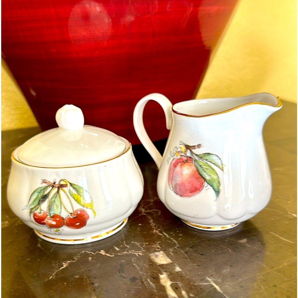 VTG  ENGLAND NEWHALL STAFFORDSHIRE FRUIT BONE CHINA MINI Sugar and Creamer sets.
